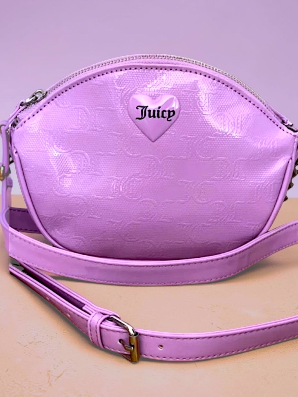 🍭NWT Juicy Couture Lilac Heart Logo Crossbody Bag w/ Silver Hardwear